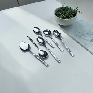 Silver Plated Metal Serving Spoon Set <b>Mirror</b> Finish Long Handle Minimalist Design Dishwasher Safe - Product Image 1