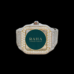 Montre de luxe RAHA en quartz moissanite, bracelet en acier inoxydable, boîtier de 20 mm, verre saphir de 42 mm, chiffres romains, analogique, fermoir déployant - Product Image 2