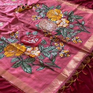 Magnifique Saree en Coton Muga Doux avec Tissage Resham Intégral à Motifs Floraux & Pallu Coloré à Motifs Floraux et Feuilles & Bordure Zari - Exportateur Indien - Product Image 1