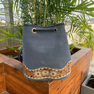 Populaire botte point daim cuir épaule seau sacs à main pour femmes Western en cuir véritable cordon Designer sac à main en gros - Product Image 5