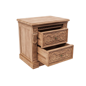 Carved Solid Wood Nightstand with Double Drawer, Handcrafted Bedside Table Storage Cabinet, Ornate Wooden Side Table for Bedroom - Product Image 3