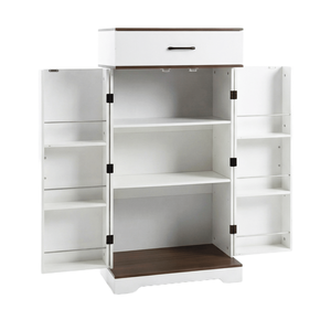 Mobile dispensa da cucina stile rustico, 472 pollici di altezza, in legno, con ripiani regolabili, ante in stile fienile, cassetto e finiture impiallacciate - Product Image 2