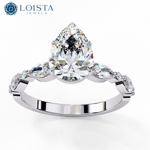 Bague de mariage unique en diamant de laboratoire pour femme, forme poire, style jupe, diamant taïwanais - Product Image 2
