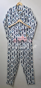 Premium Cotton Handblock Printed Floral Summer Pajama Set for Women Soft Breathable Quick Dry Long Sleeve Shirt and Trouser - Product Image 4