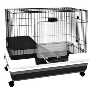 Black 2-Level Rabbit Hutch with <b>Wheels</b> for <b>Small</b> Animals Pet Cage for Bunny Chinchillas Ferrets - Product Image 1