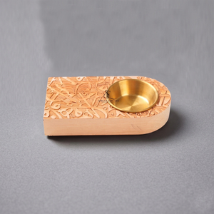 Brûleur à Bakhoor en bois sculpté, motif arche, calligraphie arabe, support d'encens Oud avec coupelle à charbon en métal doré amovible pour la maison - Product Image 1