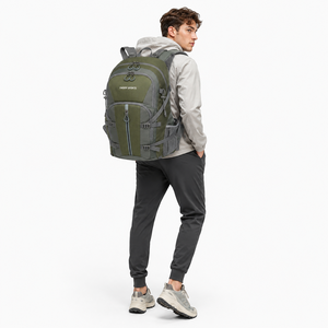 Sac à dos de randonnée personnalisé vert olive, gris anthracite, noir, multi-compartiments, grande capacité, sac de voyage, marque privée - Product Image 4