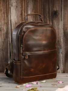 Leather Talks Genuine Leather <b>Backpack</b> Brown Classic Style Durable Zipper Closure Handle Design - Product Image 5