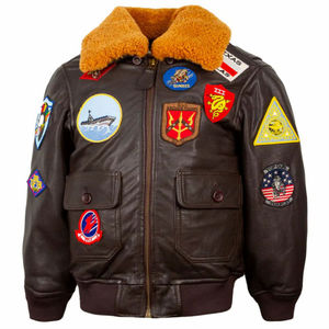 <b>Men's</b> <b>Leather</b> Bomber <b>Jacket</b> Patch Designs Stand Collar Zipper Closure Waterproof Sheep Trim Studded Design Winter Moto Style - Product Image 1