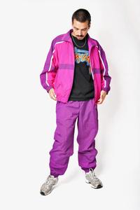 Survêtement unisexe vintage rétro à capuche en coton 100% respirant violet rose imprimé avec cordon de serrage sur le devant - Product Image 5