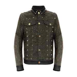 เสื้อแจ็คเก็ตเดนิมผู้ชายงานแฮนด์เมดประดับเพชรระยิบระยับทรงคลาสสิกผ้าฝ้ายหนาคุณภาพสูง - Product Image 1