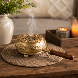 Brûleur d'encens artisanal en laiton avec poignée en bois, brûleur de charbon Bakhoor, brûleur d'Oud, encensoir, décoration d'intérieur, cadeau OEM ODM - Product Image 4