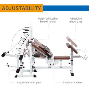 "Home Gym Adjustable Full Body <b>Workout</b> <b>Bench</b> with Leg Developer for Multi-Position Training-White/Brown" - Product Image 4