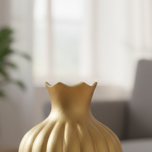 Florero de Metal Dorado Acanalado de Lujo, Borde Festoneado Elegante, Hecho a Mano, Decoración Moderna para el Hogar, Centro de Mesa, Unidad Individual - Product Image 2
