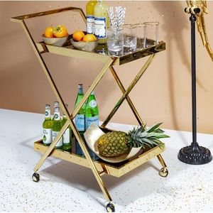 Chariot de service élégant en fer forgé avec finition dorée et étagères en verre trempé, chariot de service pour la maison, la cuisine, la salle à manger, organisateur de boissons - Product Image 6