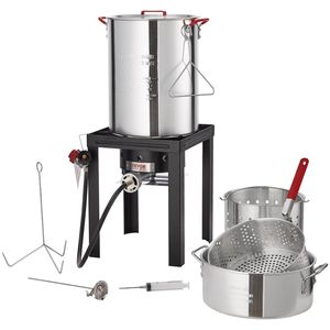 Set da Esterno in Alluminio con Vaporiera per Tacchino da 30-qt e Vaporiera per Pesce da 10-qt, Bruciatore da 54.000 BTU, Friggitrice Profonda per Frutti di Mare, 100% Propano per Tacchino - Product Image 1