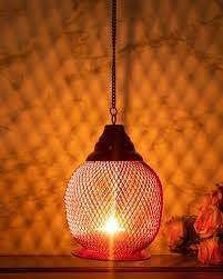 Faroles Colgantes de Metal Rojos y Negros para Velas de Té |   Portavelas Decorativos de Malla con Cadena para Balcón, Jardín, Hogar y Fiestas - Product Image 2