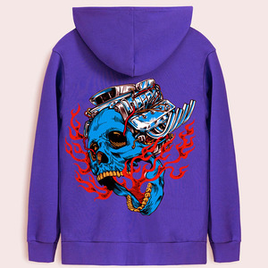 Custom Men's Trending Hoodie With Blue Skull <b>Engine</b> Print Flame Design Casual Fleece Pullover Regular Fit Autumn Wear Hoodie - Product Image 2