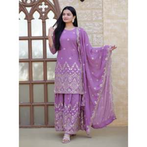 Hermoso conjunto de traje Sharara para fiesta para mujer con trabajo bordado en secuencia - Product Image 4