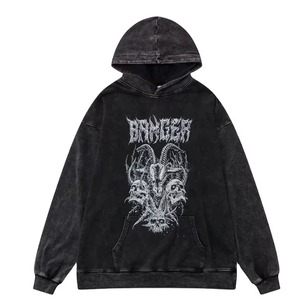 Oversized Washed Techwear Hoodie Unisex Vintage Streetwear Gothic Lightning Winter Embroidered Applique Cyberpunk Hip Hop - Product Image 4