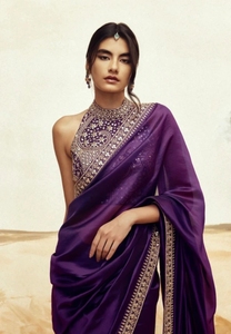 Sari de Rayón Georgette Bordado, Reversible, Antiarrugas, de Secado Rápido, para Fiestas de Otoño al Estilo Bollywood - Product Image 4