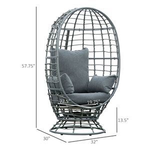 Fauteuil œuf rotatif en osier avec coussins, siège lounge intérieur/extérieur pour patio et jardin, chaises de jardin haut de gamme - Product Image 3