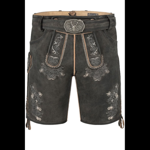 Pantalones Cortos Tradicionales Bávaros para Hombre, Lederhosen Negros Bordados, Cintura Media, Transpirables, Ecológicos, para Oktoberfest - Product Image 1