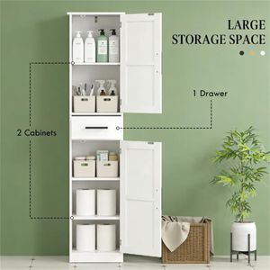 Armadio Bianco e Mobiletto per Bagno, Pratici Scaffali per Bagno - Product Image 2