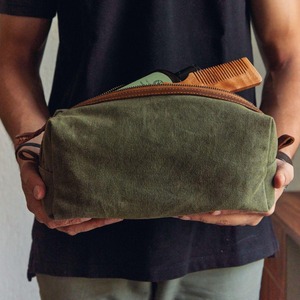 Leather Canvas Durable Large Zipper Waterproof for Bag Travel Organizer Vintage Dopp Kit Cosmetic <b>Storage</b> for Men LCTB-0005 - Product Image 1