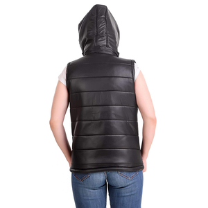 Chaleco Acolchado para Mujer, con Capucha, Cierre Frontal, Resistente al Viento, Ligero, Color Negro Sólido, Estilo Casual - Product Image 2