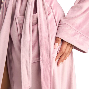 Bata de satén para mujer con cuello mandarín, manga tres cuartos, largo corto, color rosa liso, suave y cómoda, con cintura elástica y ribete de encaje - Product Image 2
