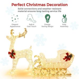 Décoration de jardin gonflable de Noël de 6 pieds avec rennes et traîneau du Père Noël éclairés, avec 4 piquets - Product Image 3