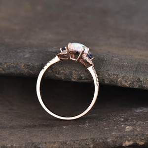 Anillo de Boda Art Deco con Ópalo Azul Zafiro, Certificado IGI, Plata de Ley 925, Chapado en Oro de 14K, Joyería Festiva para Mujer - Product Image 3