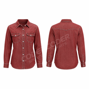 Chemisier en jean chambray court pour femme, à nouer devant, manches 3/4 retroussables, boutonné, style décontracté western cowgirl en coton - Product Image 5