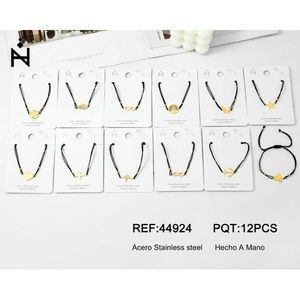 PULSERA Fine Charm <b>Bracelet</b> with Hanging Pendant Stainless Steel <b>Gold</b> <b>and</b> <b>Black</b> Wire - Product Image 1