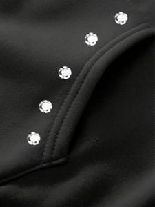 Survêtement à coupe évasée en tissu éponge, style patchwork, épais, avec appliqué vieilli et délavé, effet délavé à l'acide, brodé de strass, avec sweat à capuche court zippé - Product Image 3