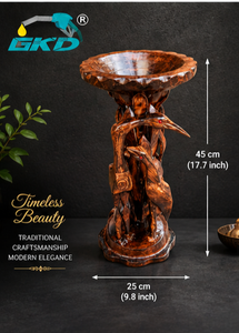 Bain d'oiseaux en bois sculpté artisanal GKD, 45 cm, finition naturelle, autoportant, décoration traditionnelle pour la maison, ornement de jardin - Product Image 4