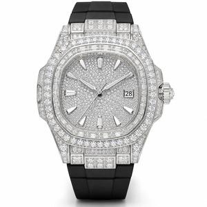 Montre de luxe pour homme avec diamants, boîtier en acier inoxydable polygonal, bracelet en caoutchouc, affichage analogique de la date à quartz - Product Image 4