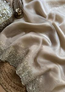 Sari de organza de nailon suave Reglance con bordado de lentejuelas multicolor y blusa premium con bordado pesado en el borde C Pallu para fiesta - Product Image 6