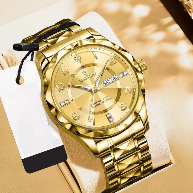 Binbond B6632 6632 Men & Women Quartz Movement Couple Watch Stainless Steel Waterproof Dual Calendar Luminous Hands Wristwatch