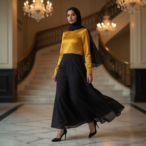 Elegante y Modesto Vestido Abaya para Mujer, Estilo Dubái Islámico, Maxi Kaftan de Manga Larga |   Ropa de Fiesta Contrastante 2026, Moda Premium - Product Image 5