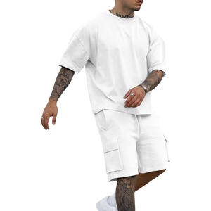 Custom Men Short Set Black Oversized T Shirt Cargo Shorts Heavyweight Summer Casual 2 Piece Suit - Product Image 2