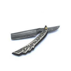 Navaja de Afeitar Plegable de Acero de Damasco de Primera Calidad, Navaja de Afeitar Desechable de Filo Recto para Afeitar el Cabello, la Cara y el Cuerpo - Product Image 3