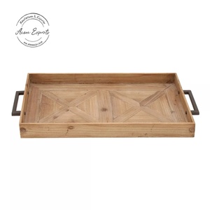 Handcrafted Mango Wood Serving Tray With Metal Handles Rustic Rectangular Design For Kitchen Dining And Home Decor - Product Image 1