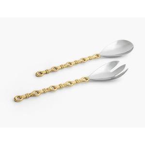 Luxury <b>Gold</b> Chain Handle Stainless Steel Salad Servers Set Of 2 Metal <b>Serving</b> <b>Spoon</b> And Fork Cutlery Set For Restaurant Dining - Product Image 1
