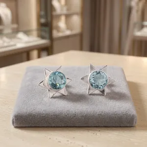 Nouveauté 2026 : Boucles d'oreilles en topaze bleu ciel, bijoux de créateur en argent sterling 925 plaqué pour femmes et jeunes filles - Product Image 1