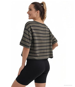 Women Oversize Workout Crop <b>Tops</b> Casual Short Sleeve Drop Shoulder Boxy T-Shirts Roll Hem Basic Loose Yoga Running Tees - Product Image 2