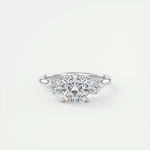 Bague de fiançailles à trois pierres avec diamants de laboratoire taille coussin et taille rond de 2,50 carats en pierres latérales, monture en or blanc 14 carats - Product Image 3