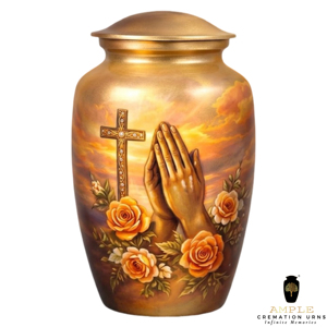 โกศบรรจุอัฐิสำหรับผู้ใหญ่แบบปรับแต่งได้ เป็นมิตรกับสิ่งแวดล้อม สำหรับคริสเตียน พร้อมลายกางเขนและมือกำลังอธิษฐาน - Product Image 4