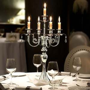 Candélabre en argent à 5 bras, porte-bougie, centre de table de mariage, décoration en métal durable - Product Image 1
